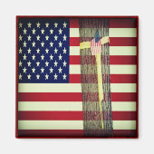 Patriottische Amerikaanse vlag en geel lintmagneet Magneet (Voorkant)