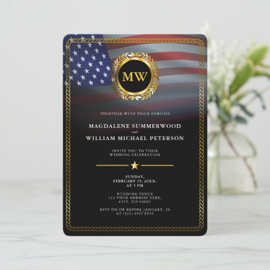 Patriottische Amerikaanse vlag en gouden Lijst Kaart (Staand voorkant)