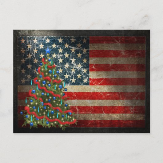 Patriottische Amerikaanse vlag en kerstboom Feestdagenkaart (Voorkant)
