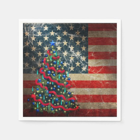 Patriottische Amerikaanse vlag en kerstboom Servet (Voorkant)