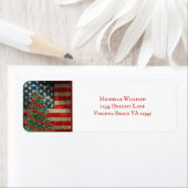 Patriottische Amerikaanse vlag en kerstboomadres Etiket (Insitu)