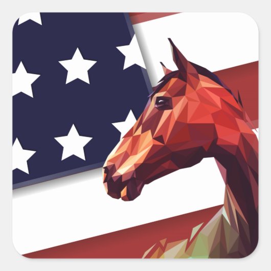Patriottische Amerikaanse vlag en paard Vierkante Sticker (Voorkant)