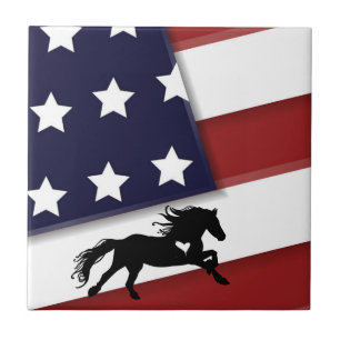 Patriottische Amerikaanse vlag en Silhouette Horse Tegeltje