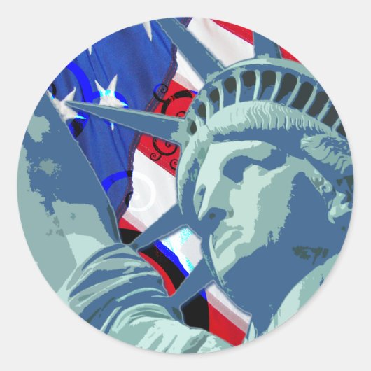 Patriottische Amerikaanse vlag en Vrijheidsbeeld Ronde Sticker (Voorkant)