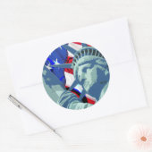 Patriottische Amerikaanse vlag en Vrijheidsbeeld Ronde Sticker (Envelop)