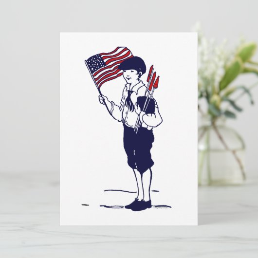 Patriottische Amerikaanse vlag en vuurwerk jongen (Staand voorkant)