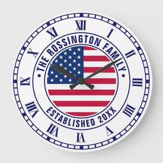 Patriottische Amerikaanse vlag Familienaam Datum v Grote Klok (Voorkant)
