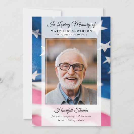 Patriottische Amerikaanse vlag Foto Keepsake begra Bedankkaart (Voorkant)