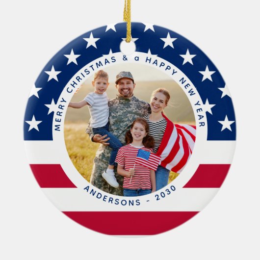 Patriottische Amerikaanse vlag gepersonaliseerd 2  Keramisch Ornament (Achterkant)