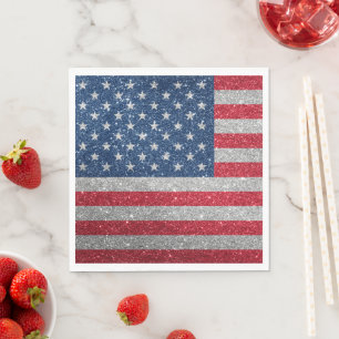 Patriottische Amerikaanse Vlag Glitter Papieren Se Servet