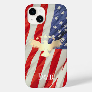 Patriottische Amerikaanse vlag Gold Eagle Aangepas Case-Mate iPhone 14 Hoesje