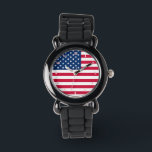 Patriottische Amerikaanse vlag horloge<br><div class="desc">USA Flag Horloges - Verenigde Staten van Amerika - American Flag - Patriotic - Independence Day - 4 juli - - Kies / Voeg Uw Unieke Tekst / Kleur toe - Maak Uw Speciale Horlogegeschenk - Formaat wijzigen en verplaatsen of verwijderen en onderdelen / afbeelding toevoegen met aanpassingshulpmiddel. U kunt...</div>