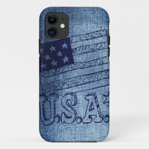 Patriottische Amerikaanse vlag in Denim Blue Case-Mate iPhone Case