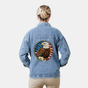 Patriottische Amerikaanse vlag kale adelaar bloeme Denim Jacket