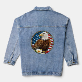 Patriottische Amerikaanse vlag kale adelaar bloeme Denim Jacket