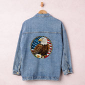Patriottische Amerikaanse vlag kale adelaar bloeme Denim Jacket (Hangar)