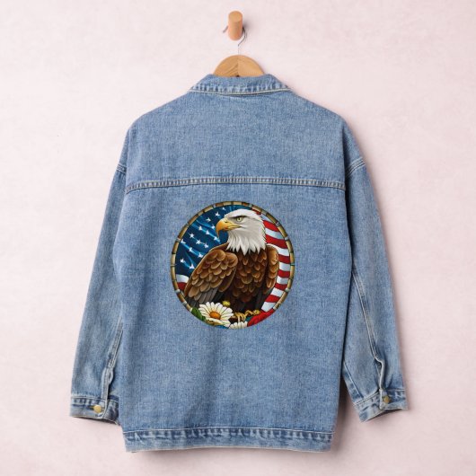 Patriottische Amerikaanse vlag kale adelaar bloeme Denim Jacket (Hangar)