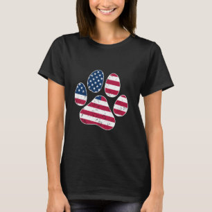 Patriottische Amerikaanse Vlag Kat Hond Pootafdruk T-shirt