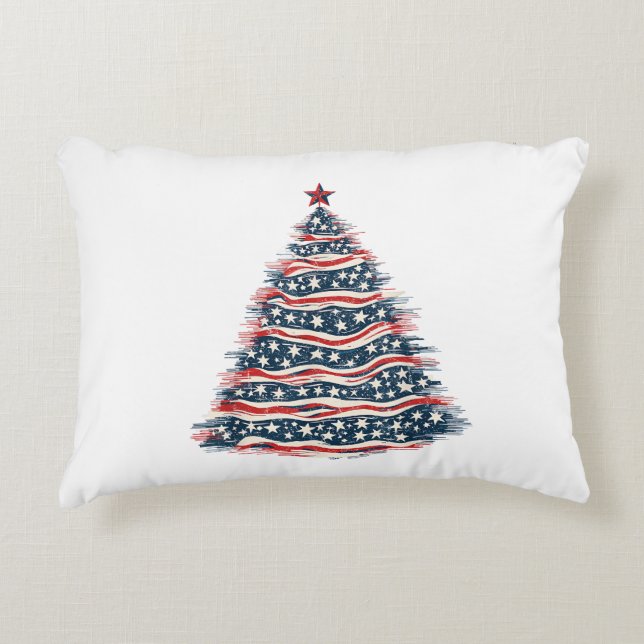 Patriottische Amerikaanse Vlag Kerstboom Accent Kussen (Voorkant)