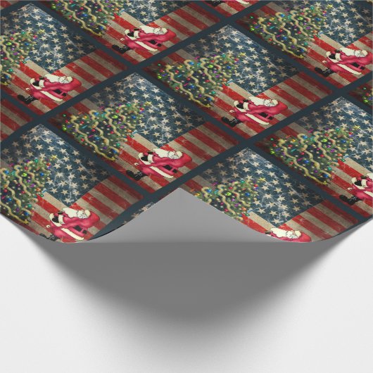 Patriottische Amerikaanse vlag, kerstboom en kerst Cadeaupapier (Hoek)