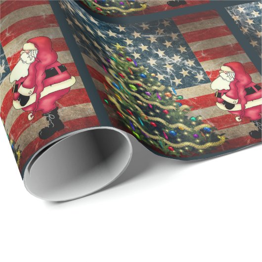 Patriottische Amerikaanse vlag, kerstboom en kerst Cadeaupapier (Rol Hoek)