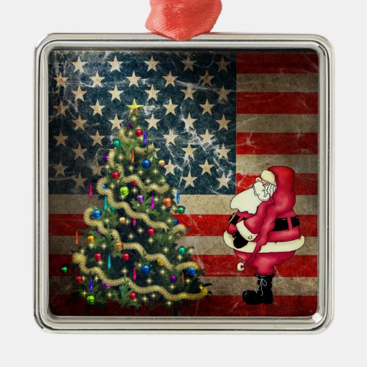 Patriottische Amerikaanse vlag, kerstboom en kerst Metalen Ornament (Voorkant)