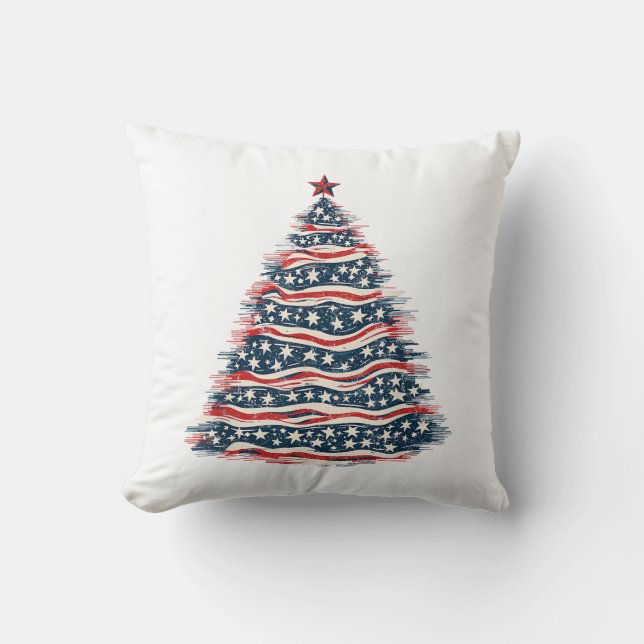Patriottische Amerikaanse Vlag Kerstboom Kussen (Voorkant)