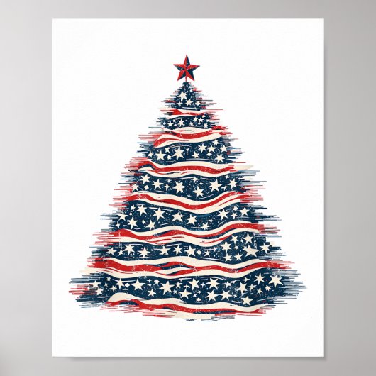 Patriottische Amerikaanse Vlag Kerstboom Poster (Voorkant)