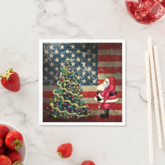 Patriottische Amerikaanse vlag, Kerstman en kerstb Servet (Insitu)