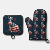Patriottische Amerikaanse vlag Koe Ovenwant & Pannenlap Set (Voorkant)
