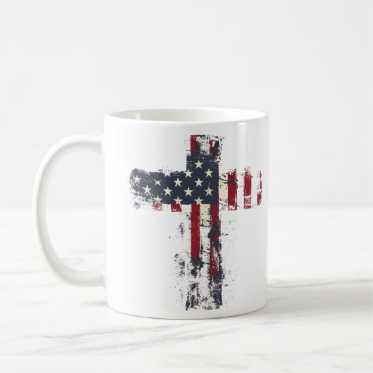 Patriottische Amerikaanse vlag kruis Koffiemok (Links)