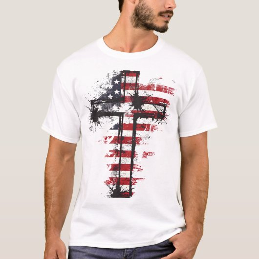 Patriottische Amerikaanse vlag kruis T-shirt (Voorkant)
