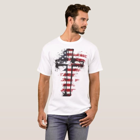 Patriottische Amerikaanse vlag kruis T-shirt (Voorkant volledig)