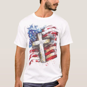 Patriottische Amerikaanse vlag kruis T-shirt