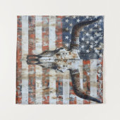 Patriottische Amerikaanse vlag langhoorn schedel T Wandkleed (Voorkant (horizontaal))