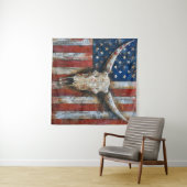 Patriottische Amerikaanse vlag langhoorn schedel Wandkleed (In Situ (horizontaal))