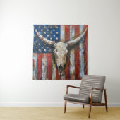 Patriottische Amerikaanse vlag langhoorn schedel Wandkleed (In situ)