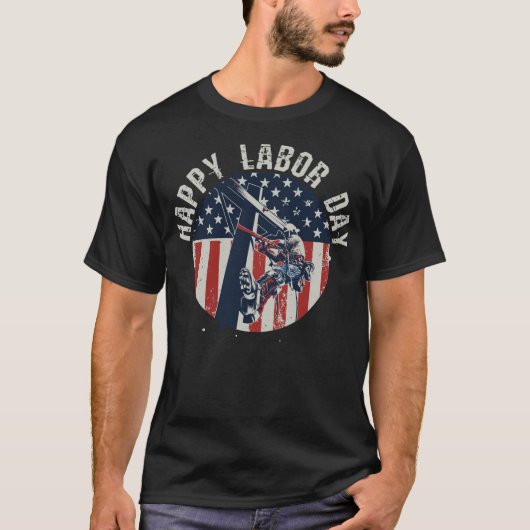 Patriottische Amerikaanse vlag Lineman Worker cons T-shirt (Voorkant)