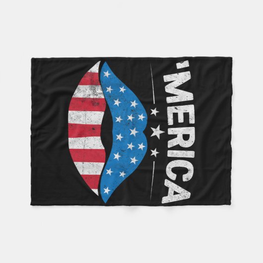 Patriottische Amerikaanse vlag Lippen 4 juli Ameri Fleece Deken (Voorkant (Horizontaal))