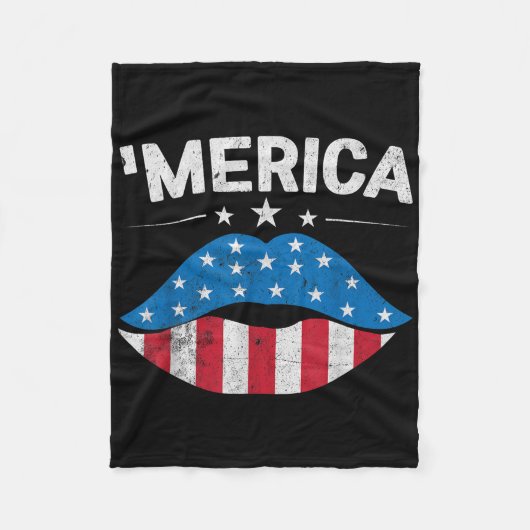 Patriottische Amerikaanse vlag Lippen 4 juli Ameri Fleece Deken (Voorkant)