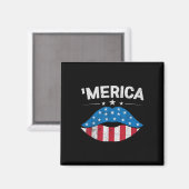 Patriottische Amerikaanse vlag Lippen 4 juli Ameri Magneet (Voorkant / Achterkant)