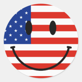Patriottische Amerikaanse vlag met lachend gezicht Ronde Sticker