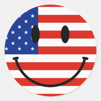 Patriottische Amerikaanse vlag met lachend gezicht Ronde Sticker