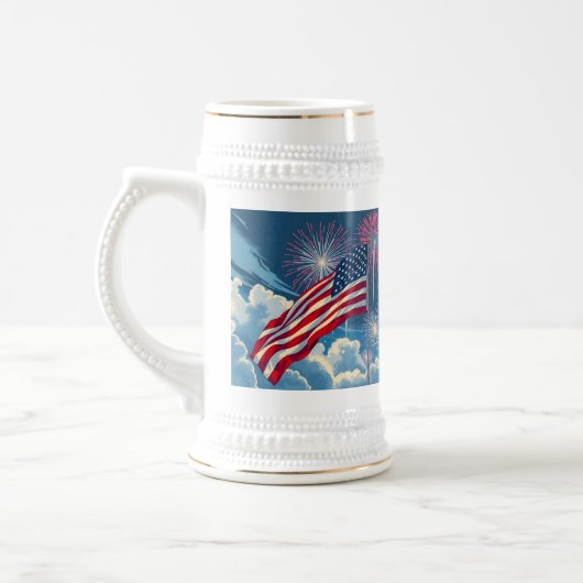 Patriottische Amerikaanse Vlag met Vuurwerk - 4 ju Bierpul (Links)