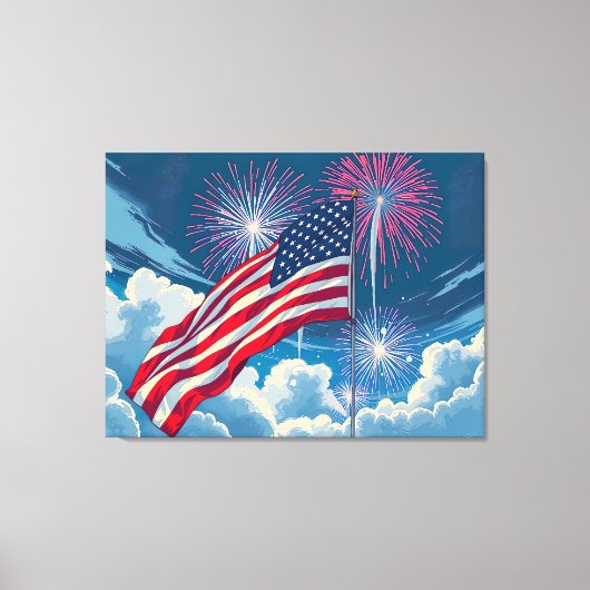 Patriottische Amerikaanse Vlag met Vuurwerk - 4 ju Canvas Afdruk (Voorkant)