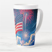 Patriottische Amerikaanse Vlag met Vuurwerk - 4 ju Latte Mok (Rechterhoek)