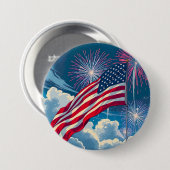 Patriottische Amerikaanse Vlag met Vuurwerk - 4 ju Ronde Button 7,6 Cm (Voorkant /achterkant)