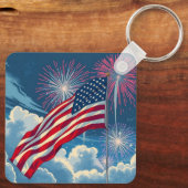Patriottische Amerikaanse Vlag met Vuurwerk - 4 ju Sleutelhanger (Achterkant)