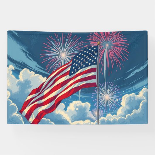 Patriottische Amerikaanse Vlag met Vuurwerk - 4 ju Spandoek (Horizontaal)