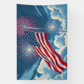 Patriottische Amerikaanse Vlag met Vuurwerk - 4 ju Spandoek (Verticaal)